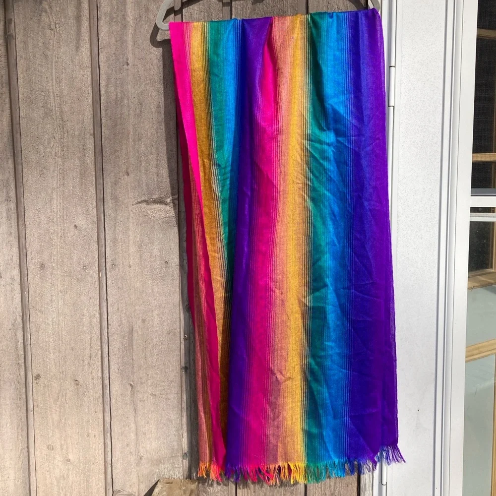 Scarf HANDMADE Handcrafted Wrap Shawl Beautiful Colorful Rainbow Lightweight